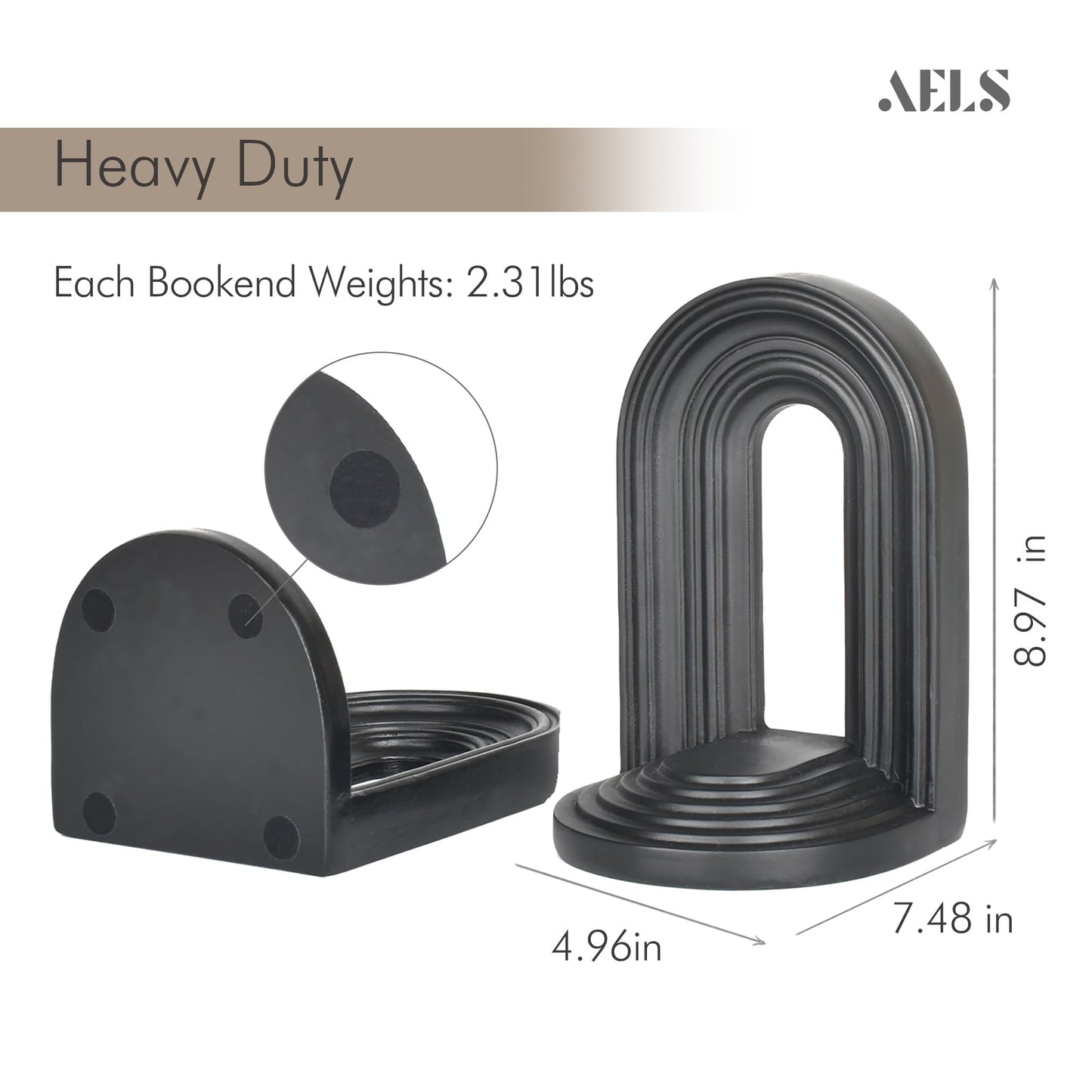AELS Mordern Bookends, Mid Century Arch Heavy Duty Book Ends, Unique Decorative Bookend Supports for Shelves, Office Desktop Book Stand, Stopper for Books/Movies/CD, Cream