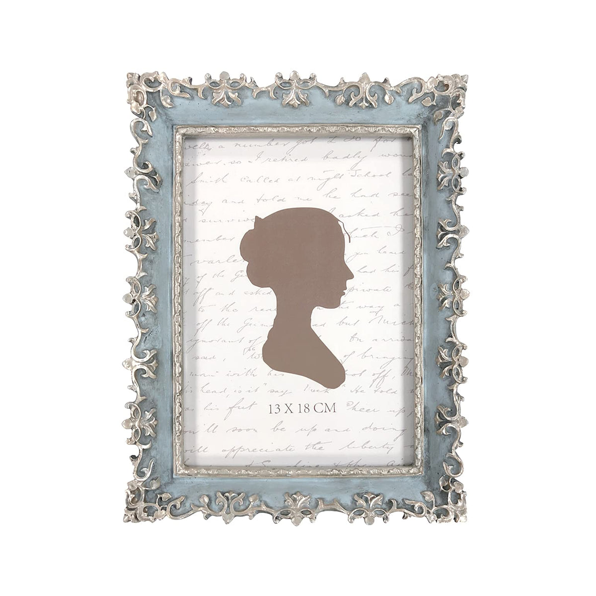 AELS 4x6 Inch Vintage Picture Frame, Elegant Antique Photo Frames with Glass Front, Photo Display, Tabletop Wall Hanging, Gift Ideas, Vine Pattern, Silver & Light Blue