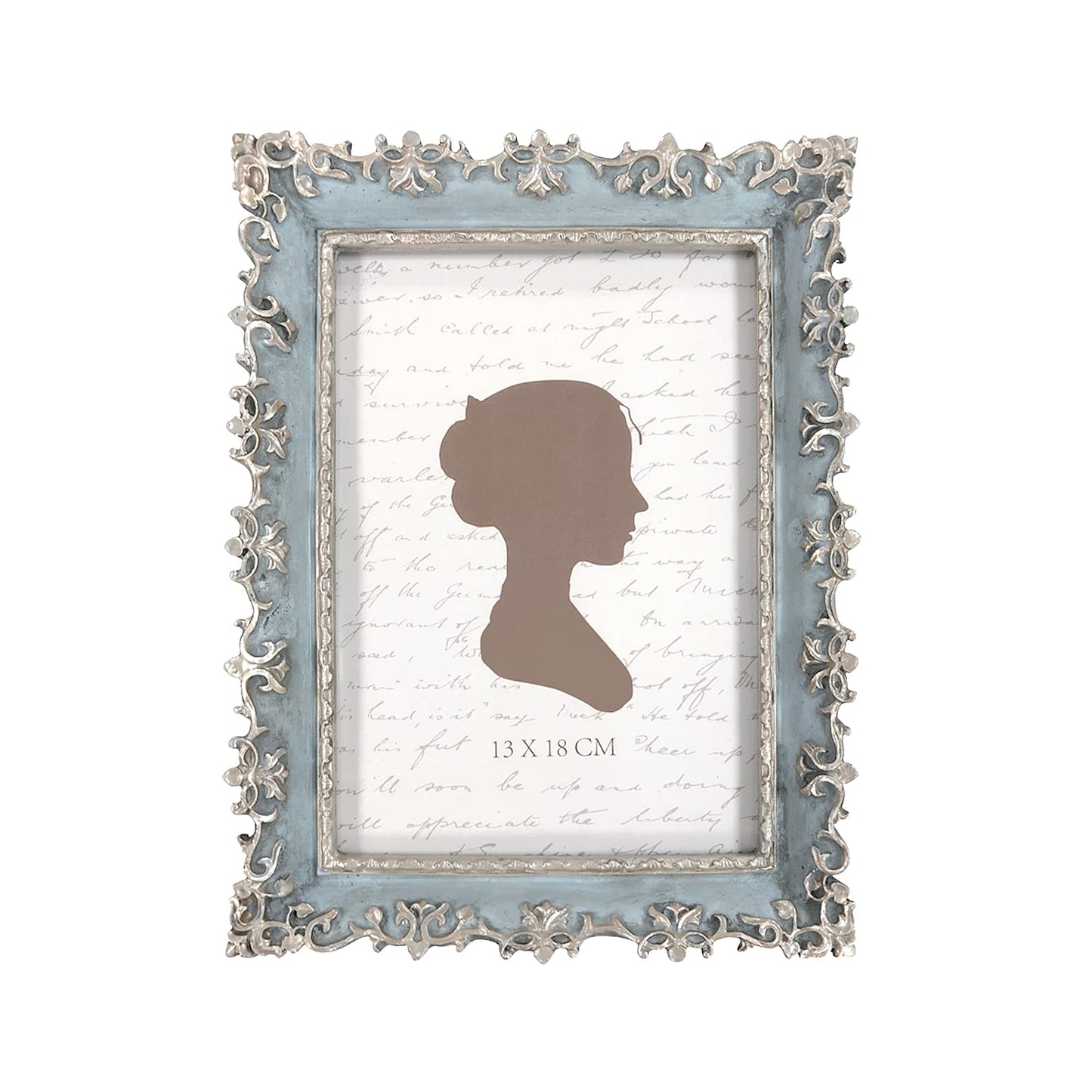 AELS 4x6 Inch Vintage Picture Frame, Elegant Antique Photo Frames with Glass Front, Photo Display, Tabletop Wall Hanging, Gift Ideas, Vine Pattern, Silver & Light Blue