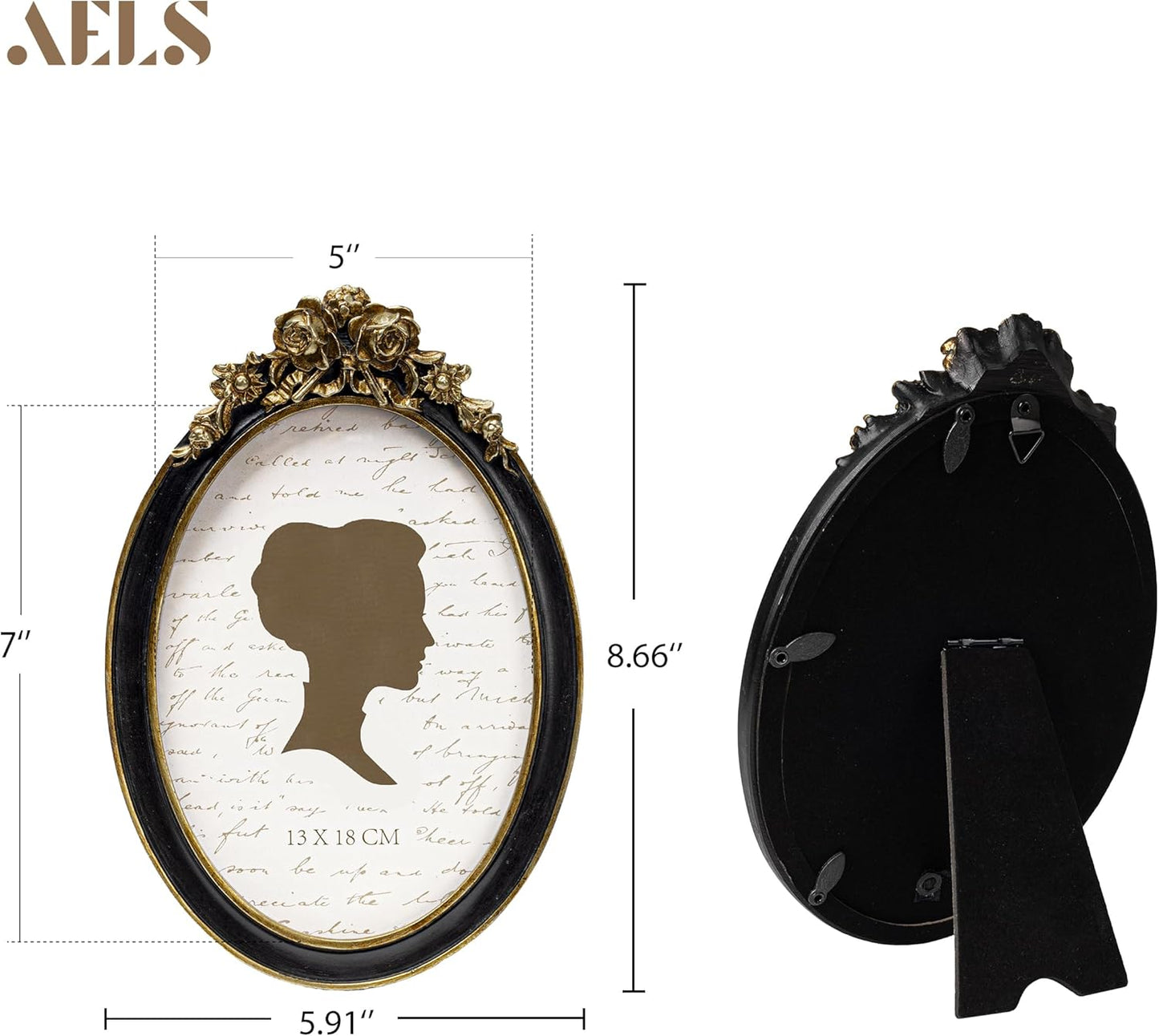 AELS 5x7 Inch Flower Vintage Picture Frame, Elegant Rose Antique Photo Frames with Glass Front, Photo Display, Tabletop Wall Hanging, Gift Ideas, Black and Golden