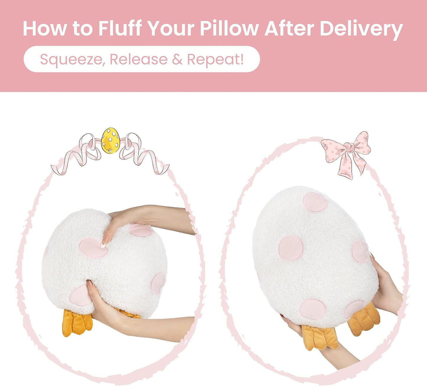 AELS Easter Egg & Bunny Throw Pillows, Set of 2, Cute Bunny and Egg-Shaped Decorative Pillows, Easter Holiday Decor for Sofa Couch Living Room Bedroom Nursery, White