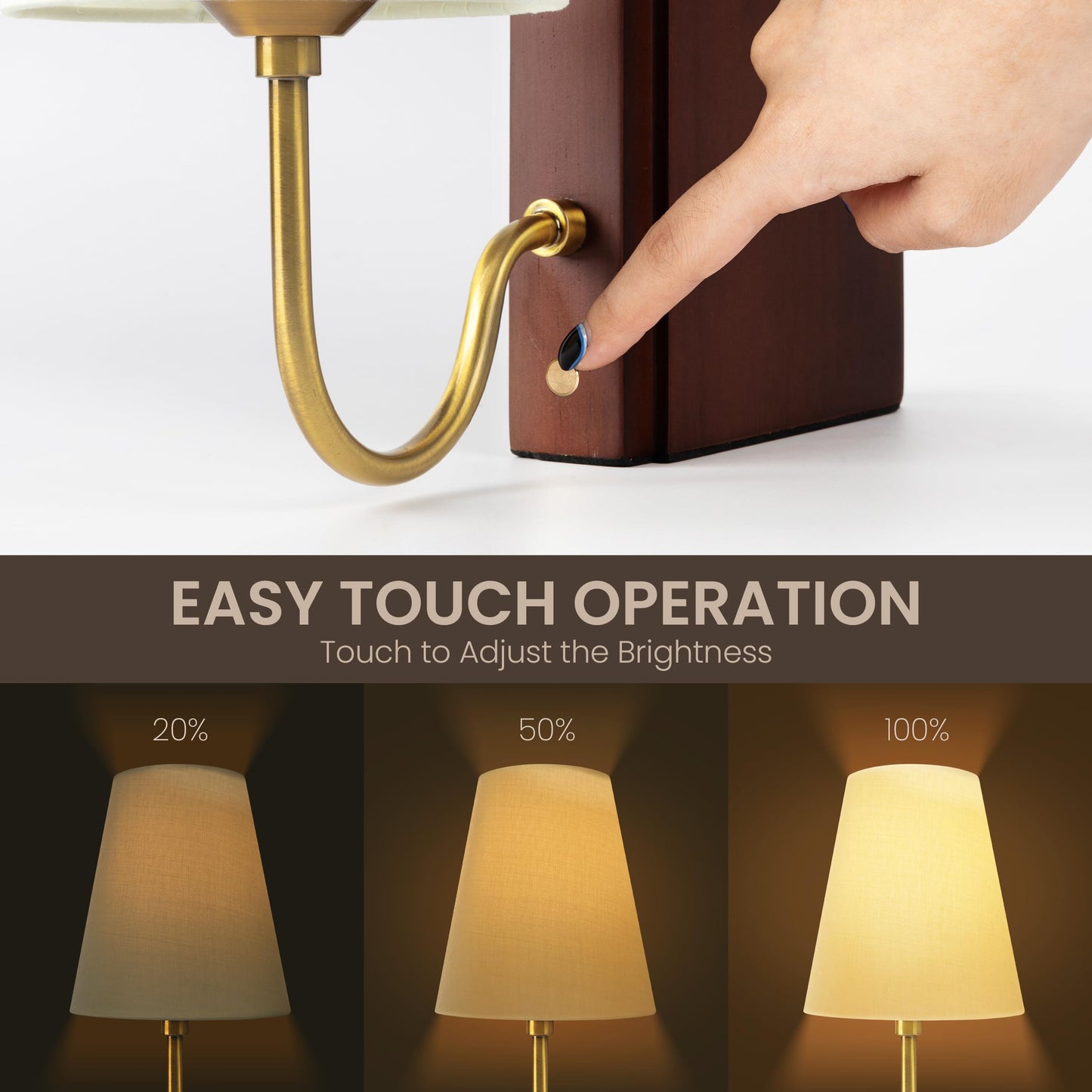 AELS Wooden Bookshelf Lamp with Bulb, Cordless Touch Dimmable Table Lamp with Linen Fabric Shade, Battery Operated, Modern Decorative Bookend, Book Sconce for Office Home Bedroom Bookshelf, Natural