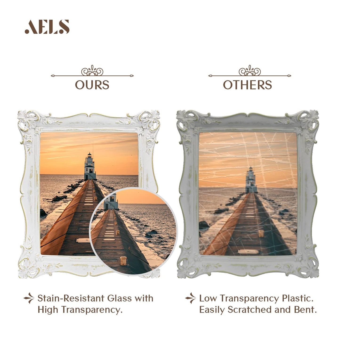 AELS 5x7 Inch Vintage Picture Frame, Elegant Antique Photo Frames with Glass Front, Photo Display, Tabletop Wall Hanging, Gift Ideas, Off White