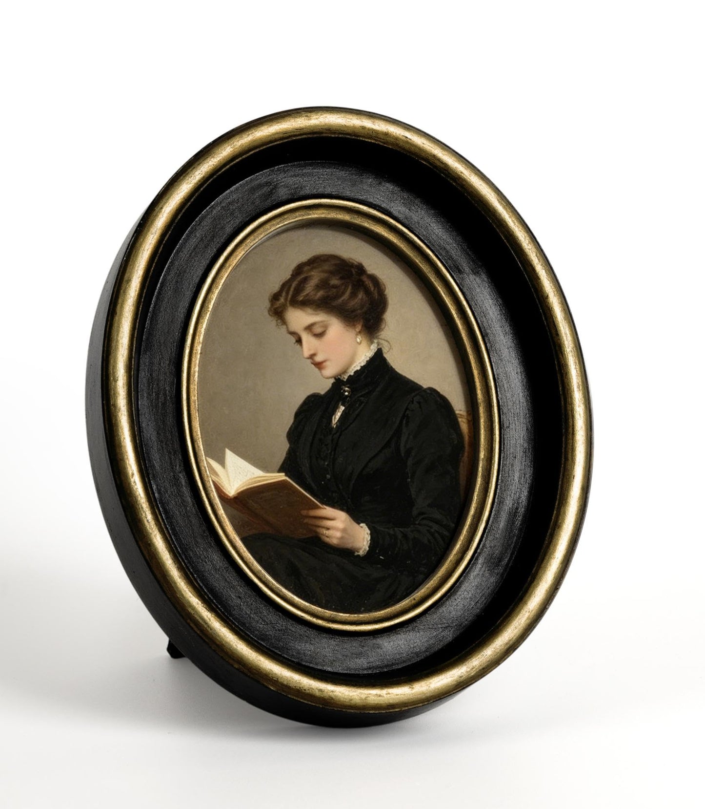 AELS 2.5x3.5 Inch Small Wallet Size Vintage Picture Frame, Elegant Antique Mini Photo Frames with Glass Front, Photo Display, Tabletop Wall Hanging, Gift Ideas, Black Oval with Gold Trim