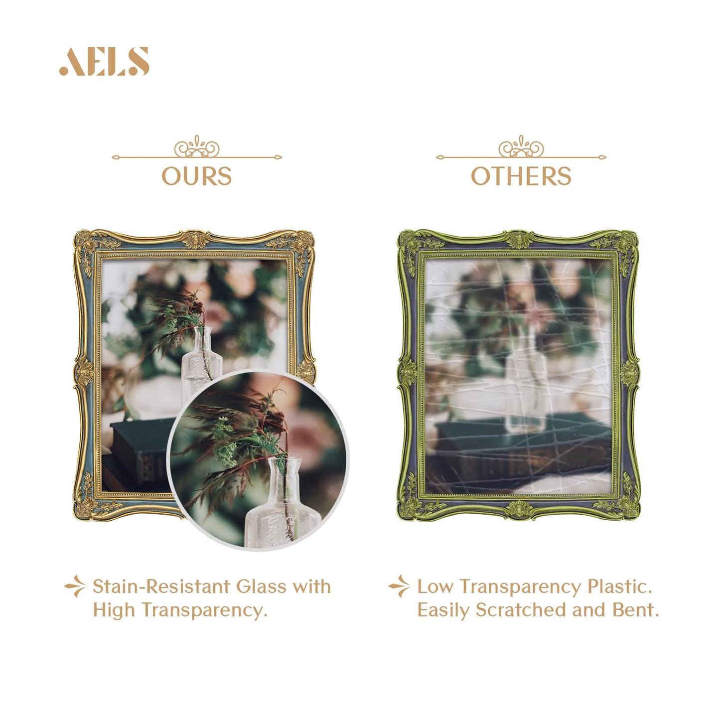 AELS 4x6 Inch Vintage Picture Frame, Elegant Antique Photo Frames with Glass Front, Photo Display, Tabletop Wall Hanging, Gift Ideas, Gold and Green