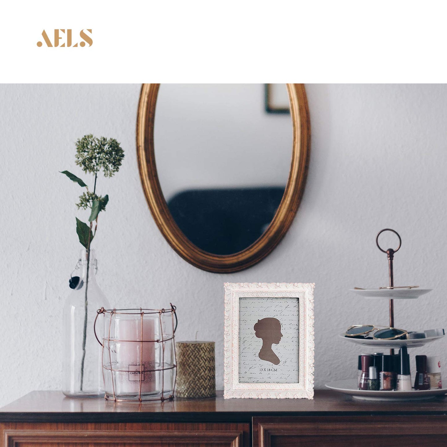 AELS 5x7 Inch Vintage Picture Frame, Elegant Antique Photo Frames with Glass Front, Photo Display, Tabletop Wall Hanging, Gift Ideas, White and Pink