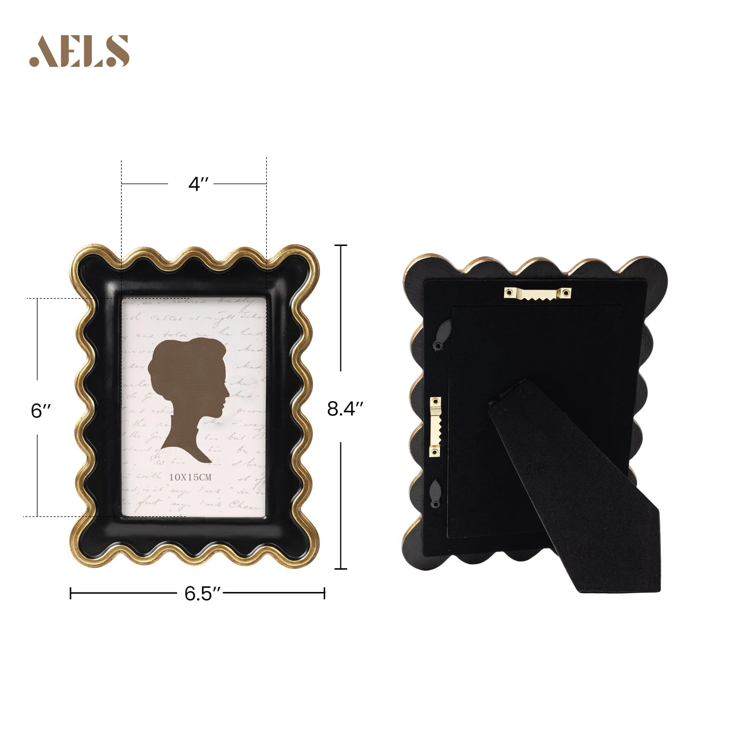 AELS 4x6 Inch Vintage Scalloped Picture Frame, Mid Century Modern Antique Photo Frames with Glass Front, Photo Display, Tabletop Wall Hanging, Gift Ideas, Dark Walnut
