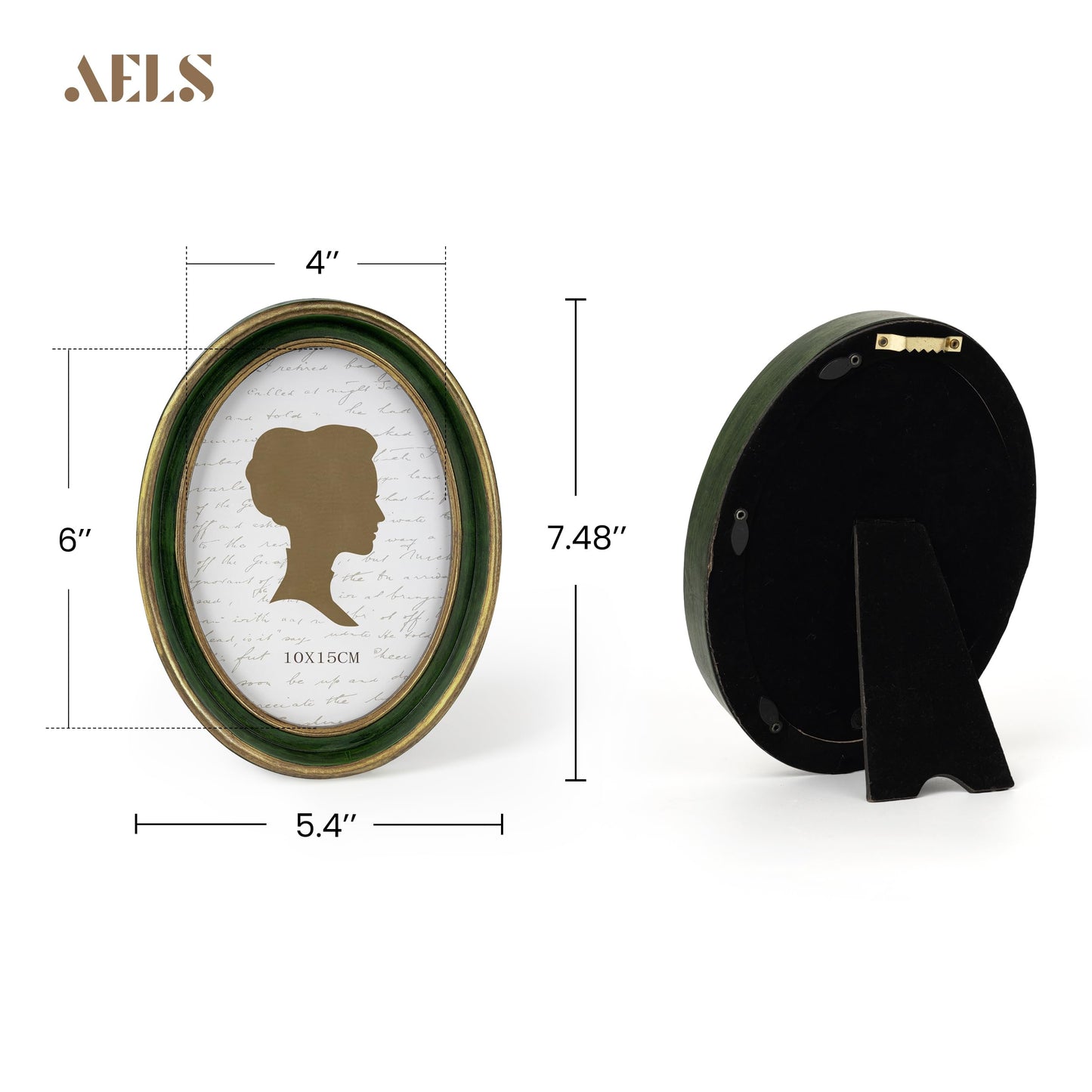 AELS 2.5x3.5 Inch Small Wallet Size Vintage Picture Frame, Elegant Antique Mini Photo Frames with Glass Front, Photo Display, Tabletop Wall Hanging, Gift Ideas, Black Oval with Gold Trim