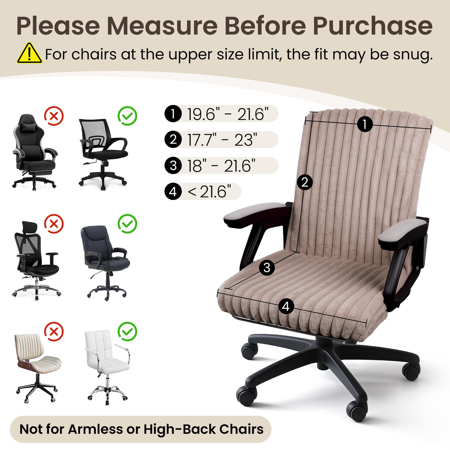 Faux Fur Office Chair Cover with Zipper, Desk Chair Slipcover Pink | Soft Breathable Faux Fur Office Chair Cover with Zipper, Removable Washable Cover for Home & Office, Fits Desk Chair/Armchair