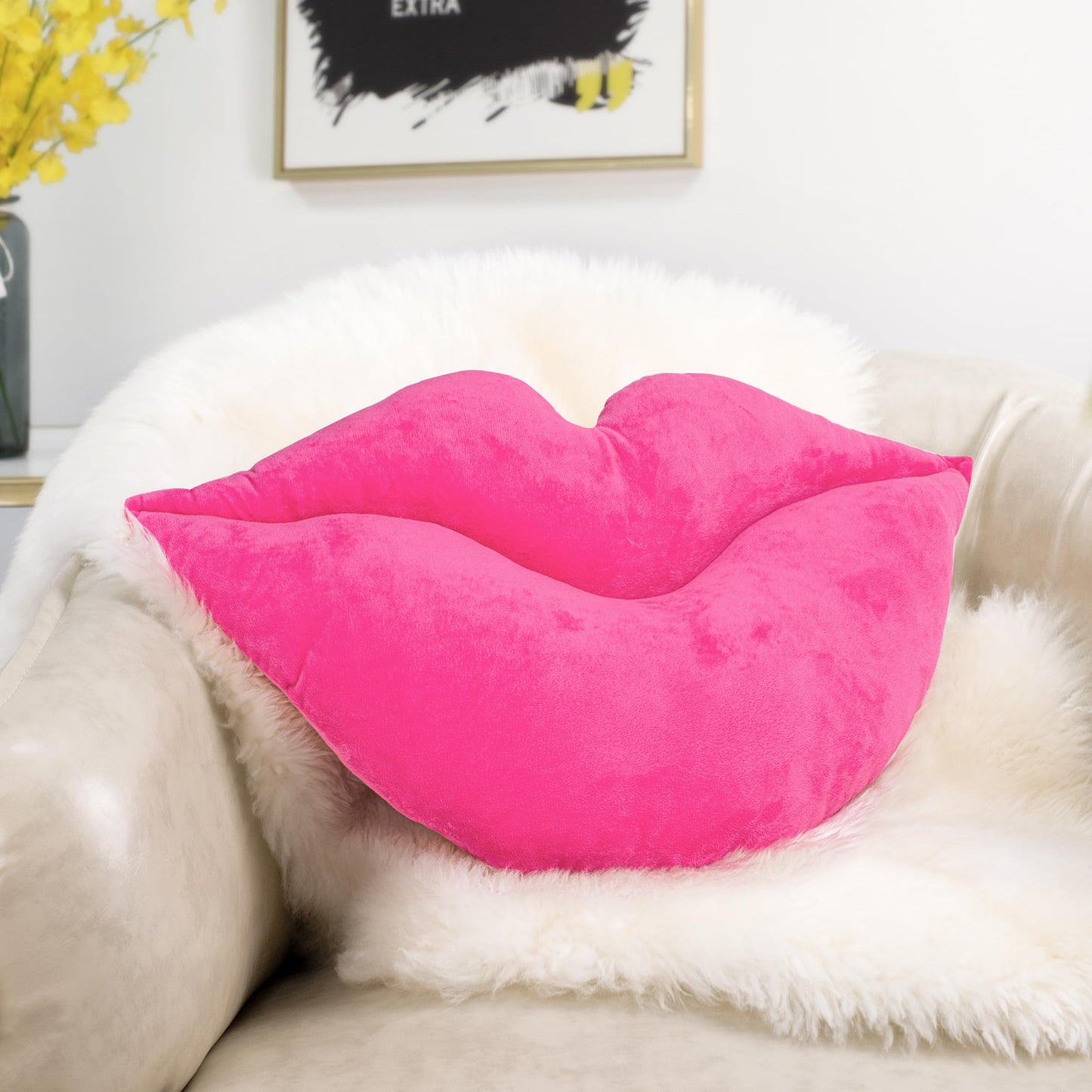 AELS 3D Large Lips Throw Pillows Smooth Soft Velvet Decorative Throw Pillows Love Pillows Cute Pillow 24 X 12 inches for Couch Sofa Bed Living Room Bedroom, Red