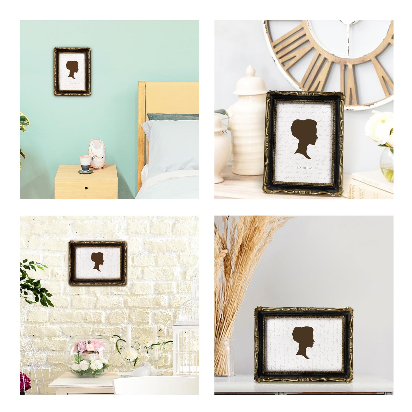 AELS 4x4 Inch Vintage Picture Frame, Elegant Antique Square Photo Frames with Glass Front, Photo Display, Tabletop Wall Hanging, Gift Ideas, Gold and Green