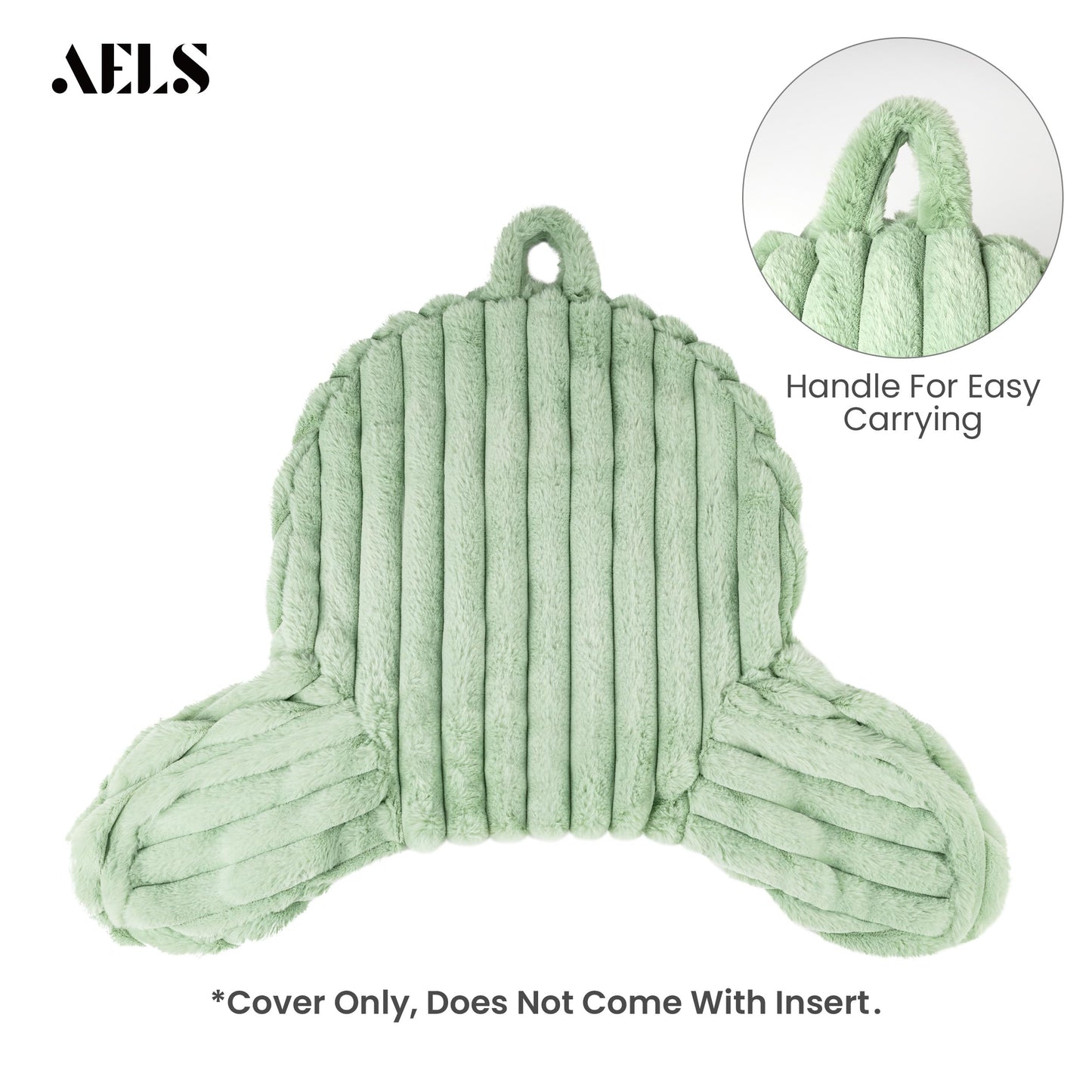 AELS Large Reading Pillow Replacement Cover with Arms and Pockets (Cover ONLY), 18" Soft Faux Fur Striped Backrest Pillow Cover Fits Standard Size Reading Pillows, Cream White