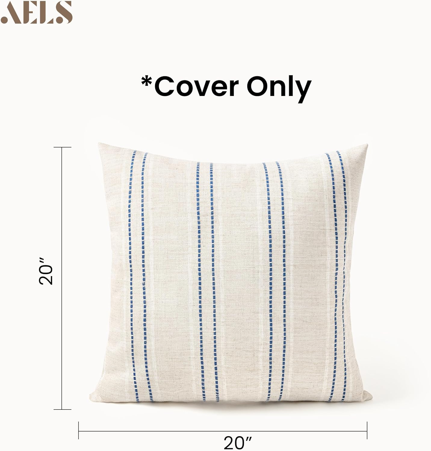 AELS 12x20 Decorative Farmhouse Linen Blend Throw Pillow Covers, Boho Textured Pillow Case, Set of 2, Beige with White & Brown Stitch Yarn Dyed Stripe Cushion Cover for Sofa Living Room (Cover ONLY)