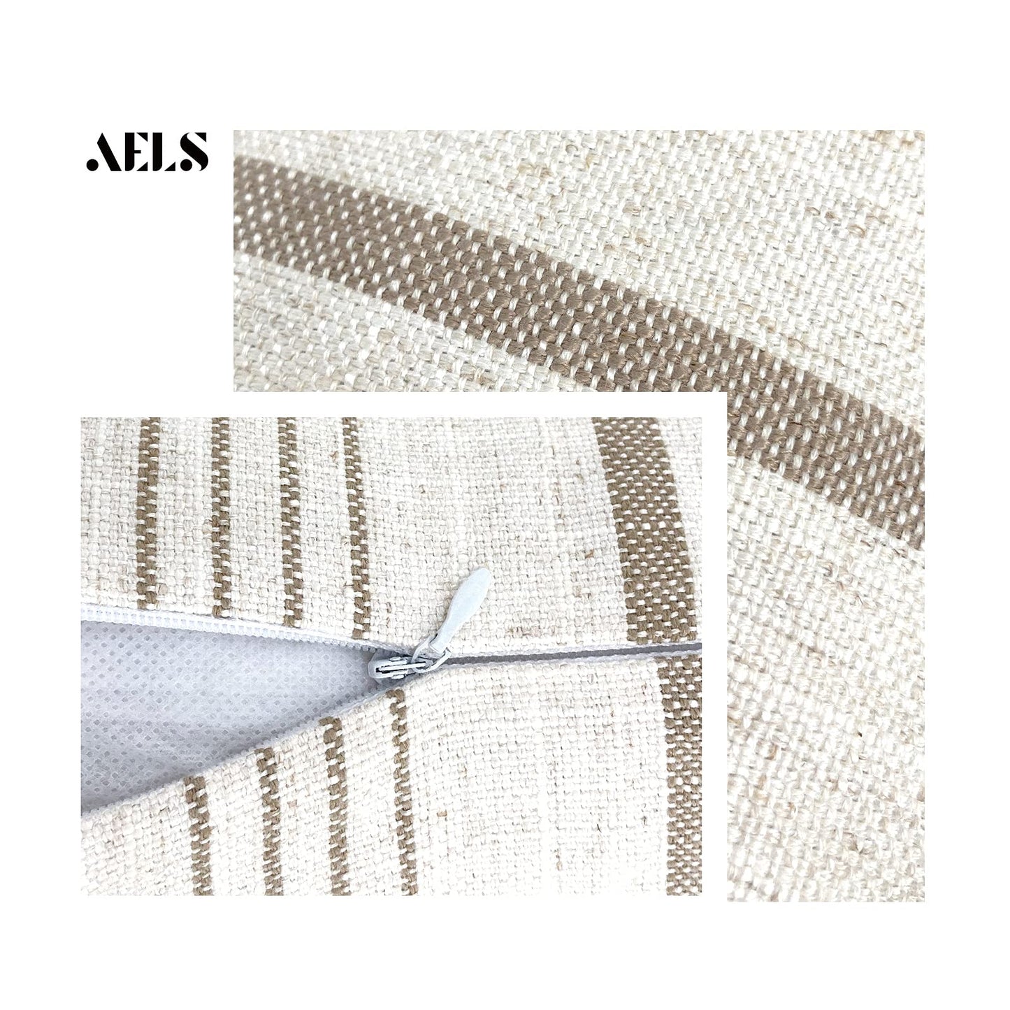 AELS 12x20 Decorative Farmhouse Throw Lumbar Pillow Covers, Modern Rectangle Pillow Case Cover, Set of 2 Light Brown Stripes Textured Linen Cushion Cover for Sofa Couch Bedroom Living Room(Cover ONLY)