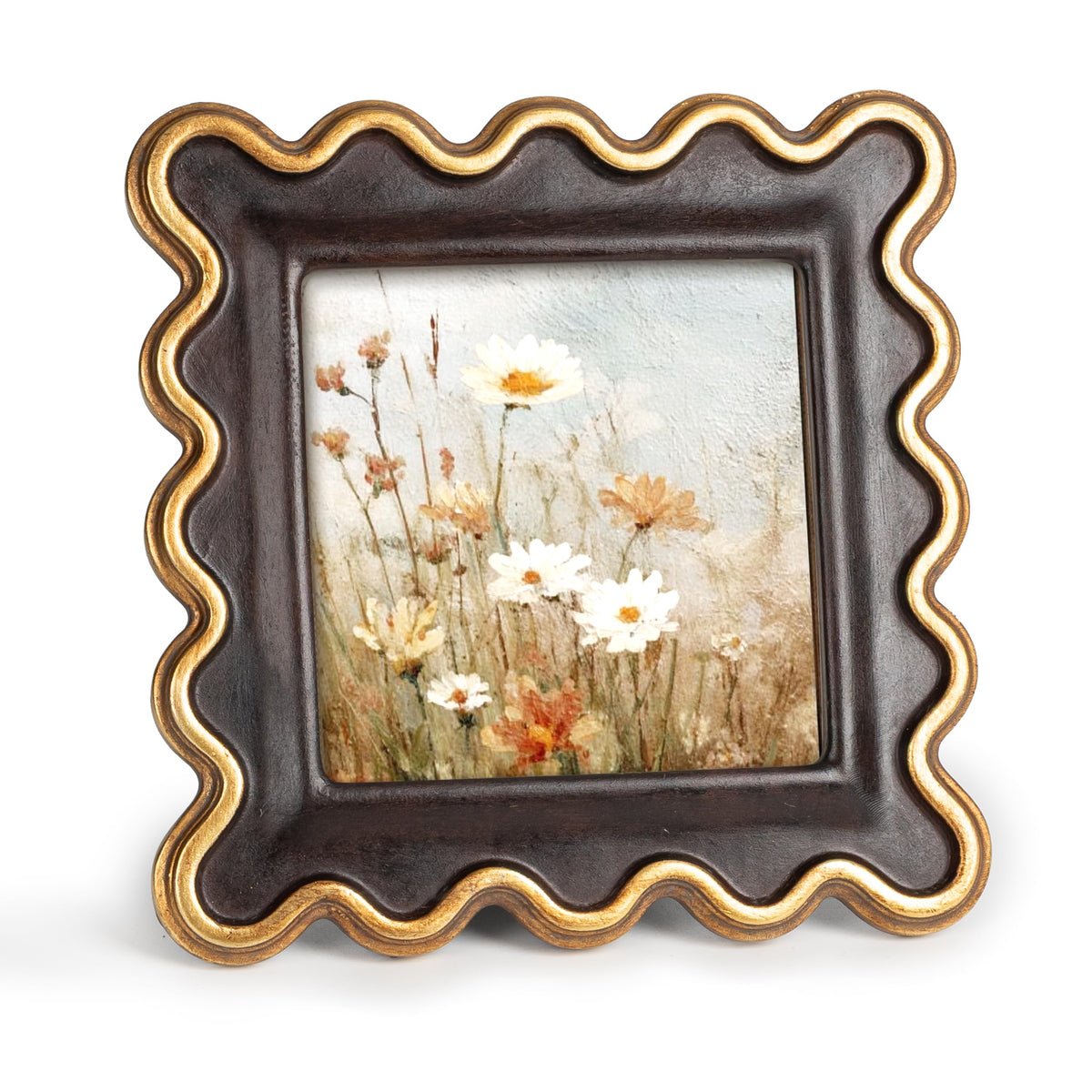 AELS 4x6 Inch Vintage Scalloped Picture Frame, Mid Century Modern Antique Photo Frames with Glass Front, Photo Display, Tabletop Wall Hanging, Gift Ideas, Dark Walnut