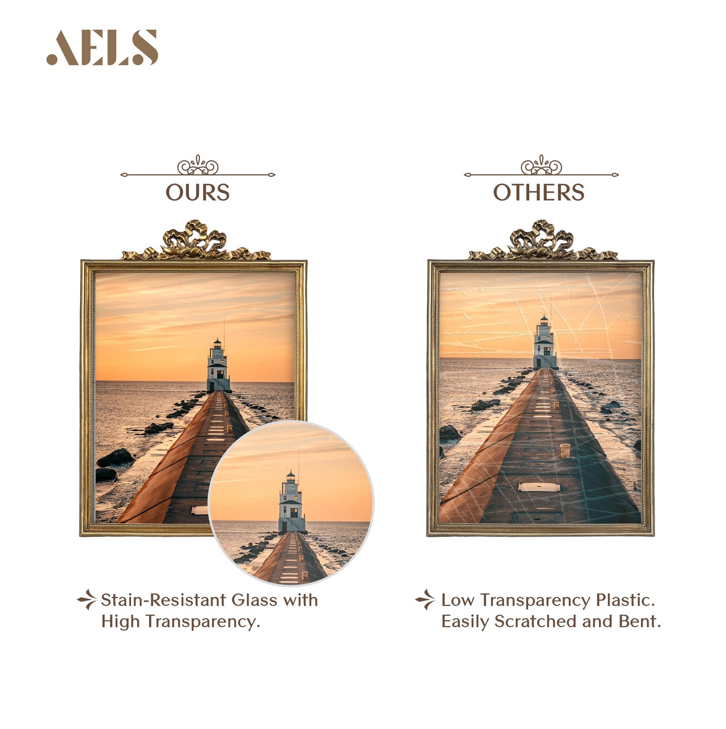 AELS 5x7 Inch Vintage Bow Picture Frame, Elegant Antique Oval Photo Frames with Glass Front, Photo Display, Tabletop Wall Hanging, Gift Ideas, Bronze