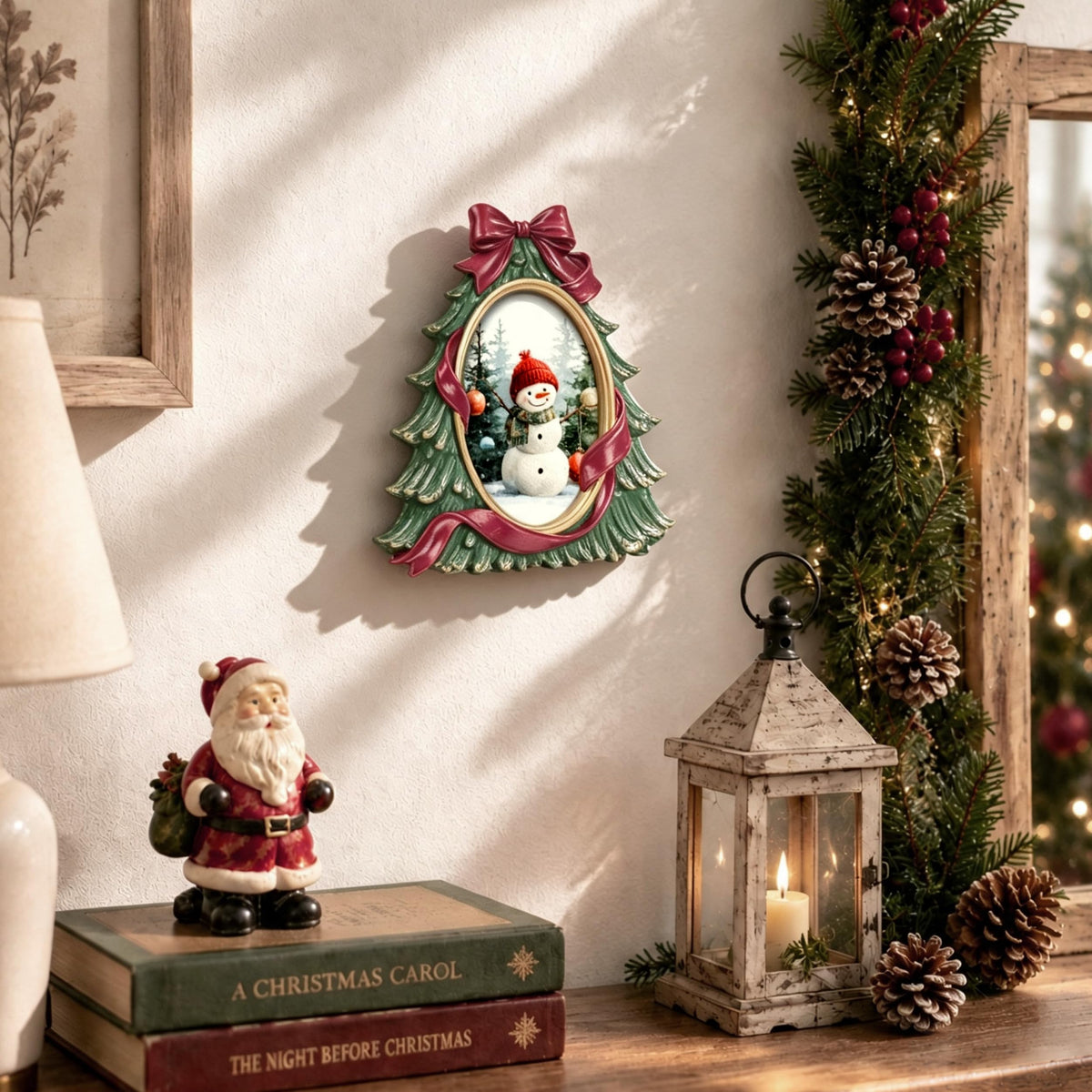 AELS 4x6 Inch Vintage Christmas Tree Picture Frames White Gold Bow