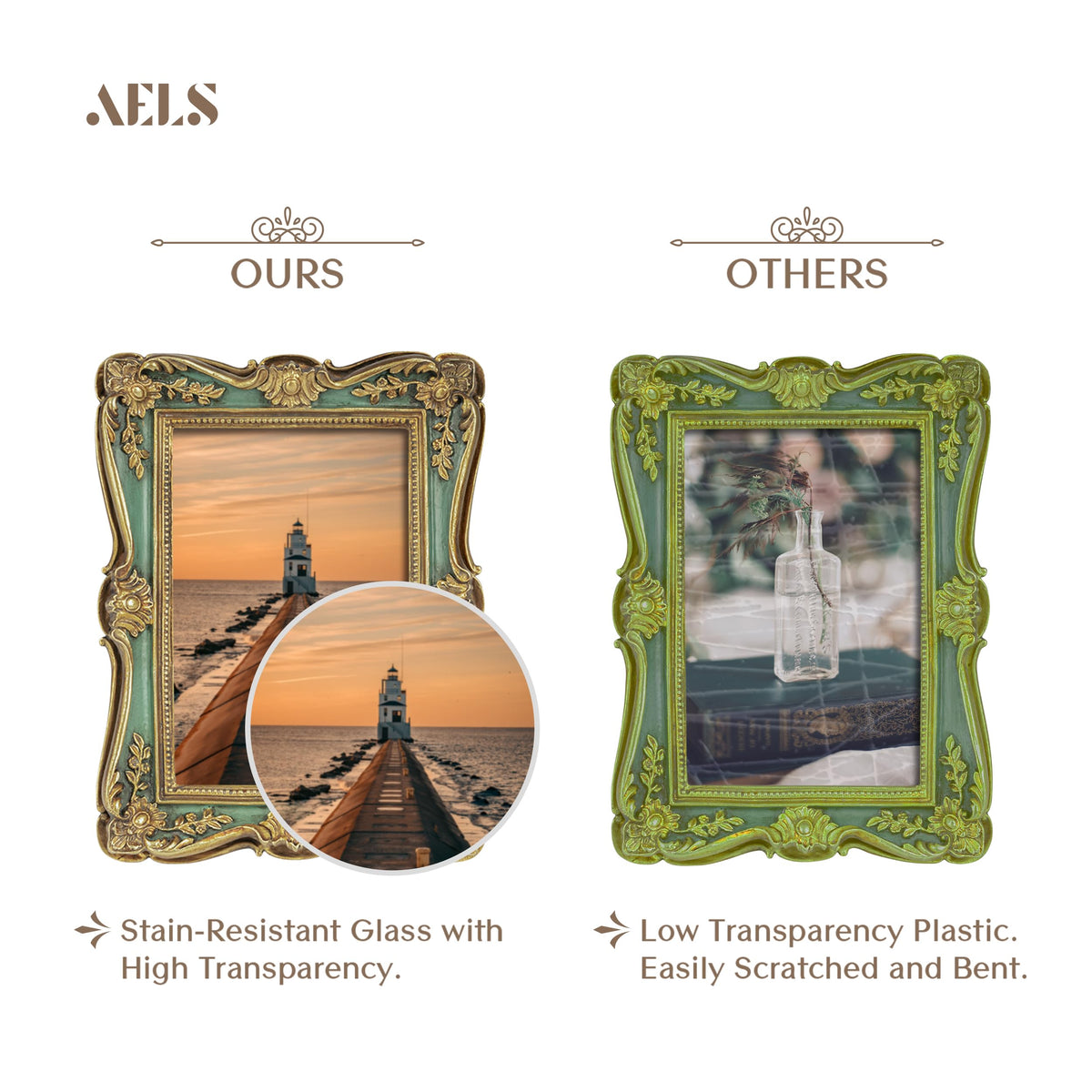 AELS 4x6 Inch Vintage Picture Frame, Elegant Antique Photo Frames with Glass Front, Photo Display, Tabletop Wall Hanging, Gift Ideas, Gold and Black