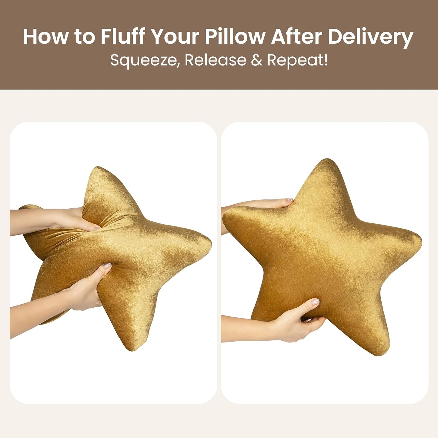 AELS Star Pillow - 19.6" Soft Velvet Star Shaped Decorative Throw Pillow for Couch, Bed, Living Room, Nursery, Home Decor Gift for Christmas, Birthday, Baby Shower, Gold