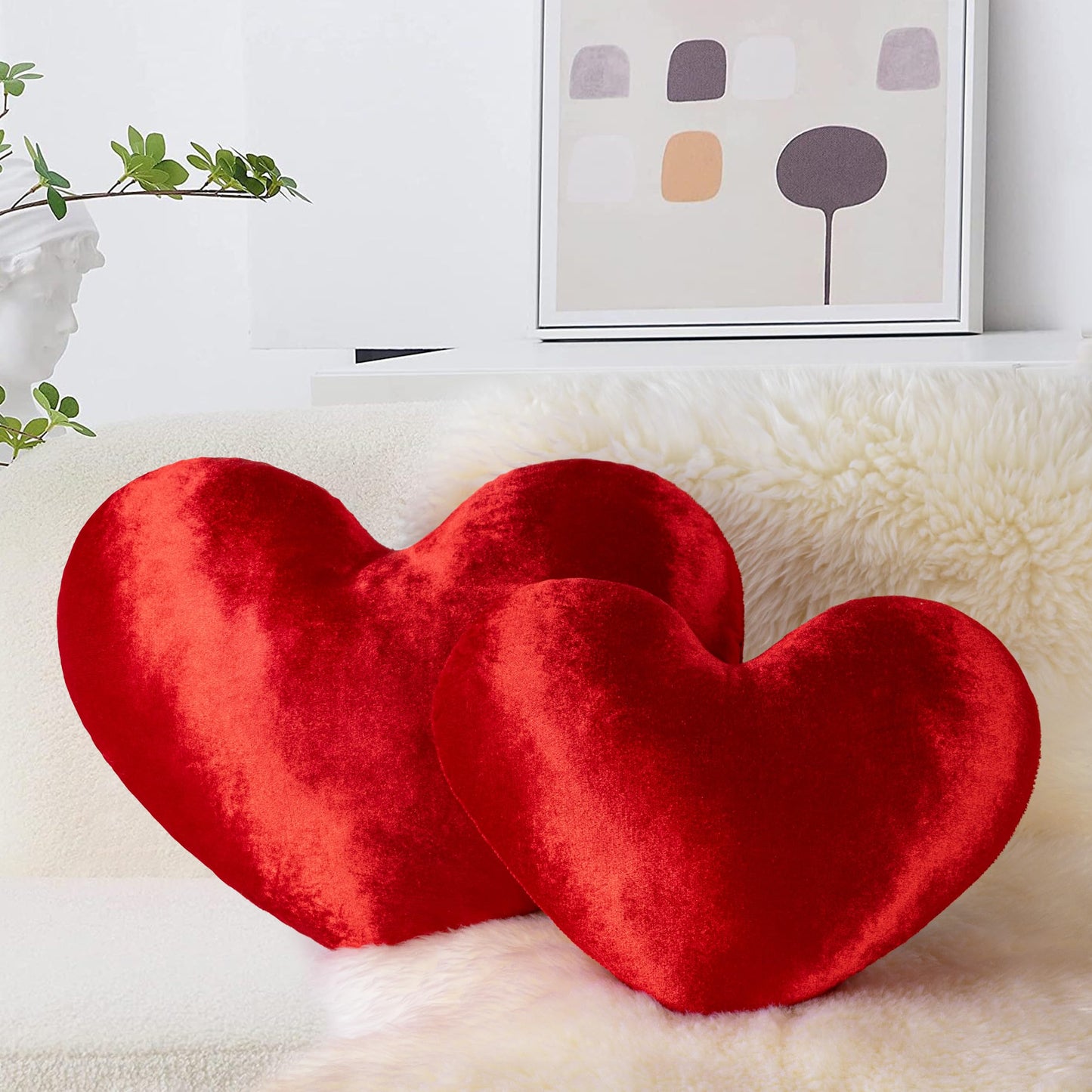 AELS Heart Shaped Pillow, 20 Inches Heart Decorative Throw Pillows, Faux Fur Love Cute Pillows, Valentines Day Decorations, Wedding Decor, Living Room Bedroom Nursery Decor, White