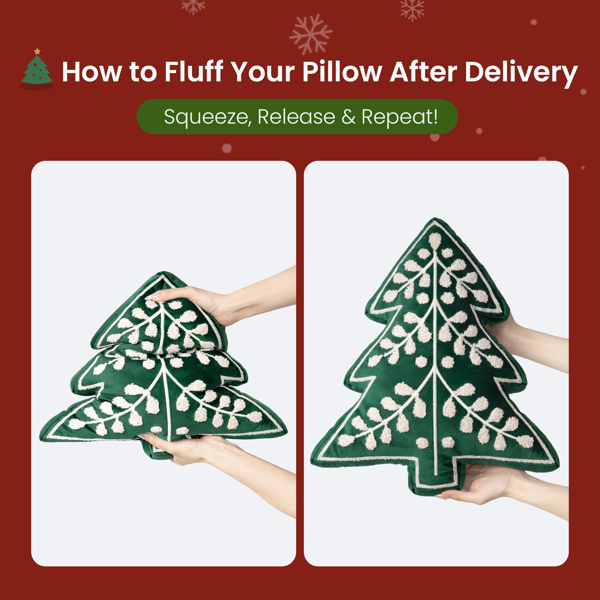 AELS Embroidered 18.5" Merry Christmas Tree Decorative Throw Pillow, Set of 2, Holiday Throw Pillows for Christmas Decor, Plush Tree Shaped Decorative Pillows for Living Room Bedroom Sofa, Green