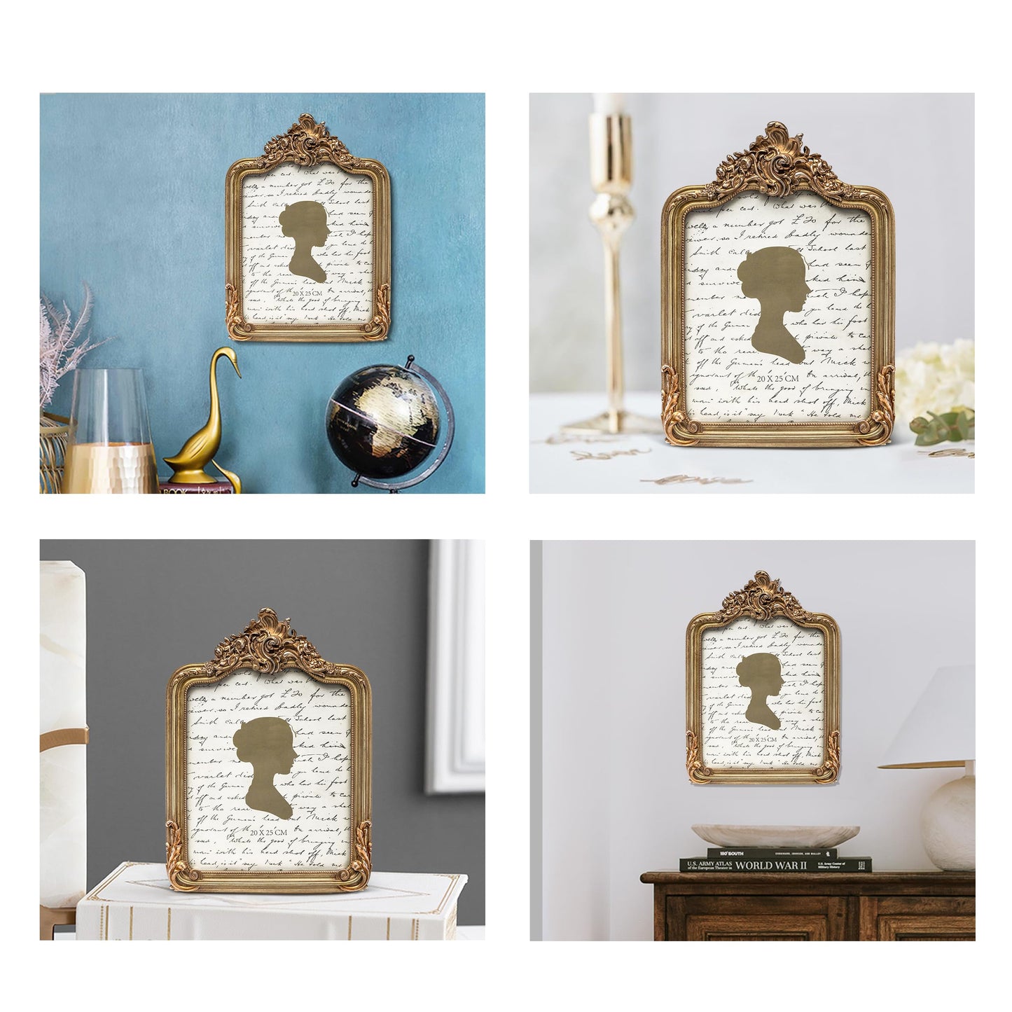 AELS 5x7 Inch Vintage Picture Frame, Elegant Antique Photo Frames with Glass Front, Photo Display, Tabletop Wall Hanging, Gift Ideas, Gold and Sage Green
