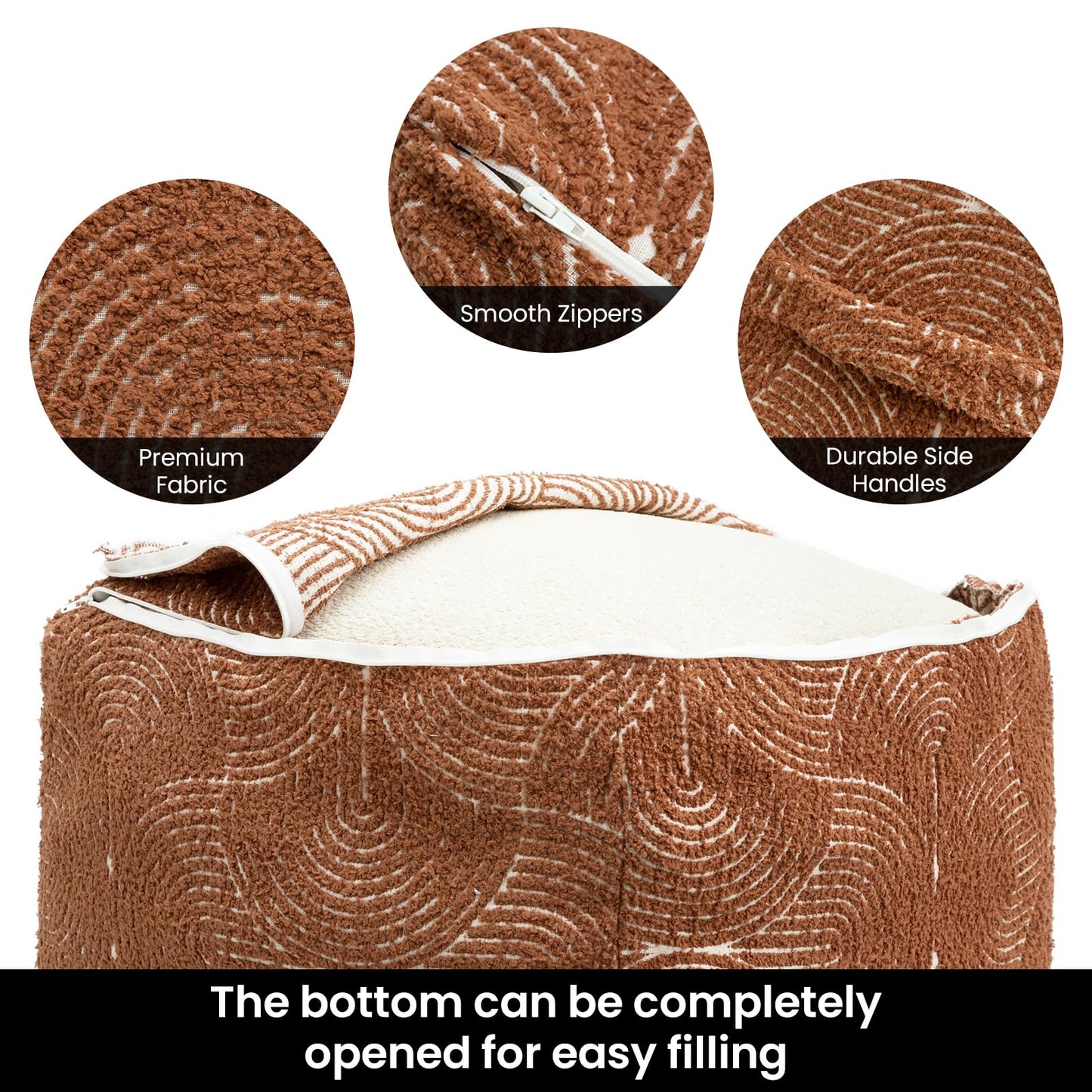 AELS Unstuffed Boho Textured Pouf Cover, Organic Modern Mid Century Rainbow Tufted Storage Bean Bag Cubes, Farmhouse Square Ottoman Pouf Foot Rest Footstool, 18"x18"x18", Cover ONLY, Burnt Orange