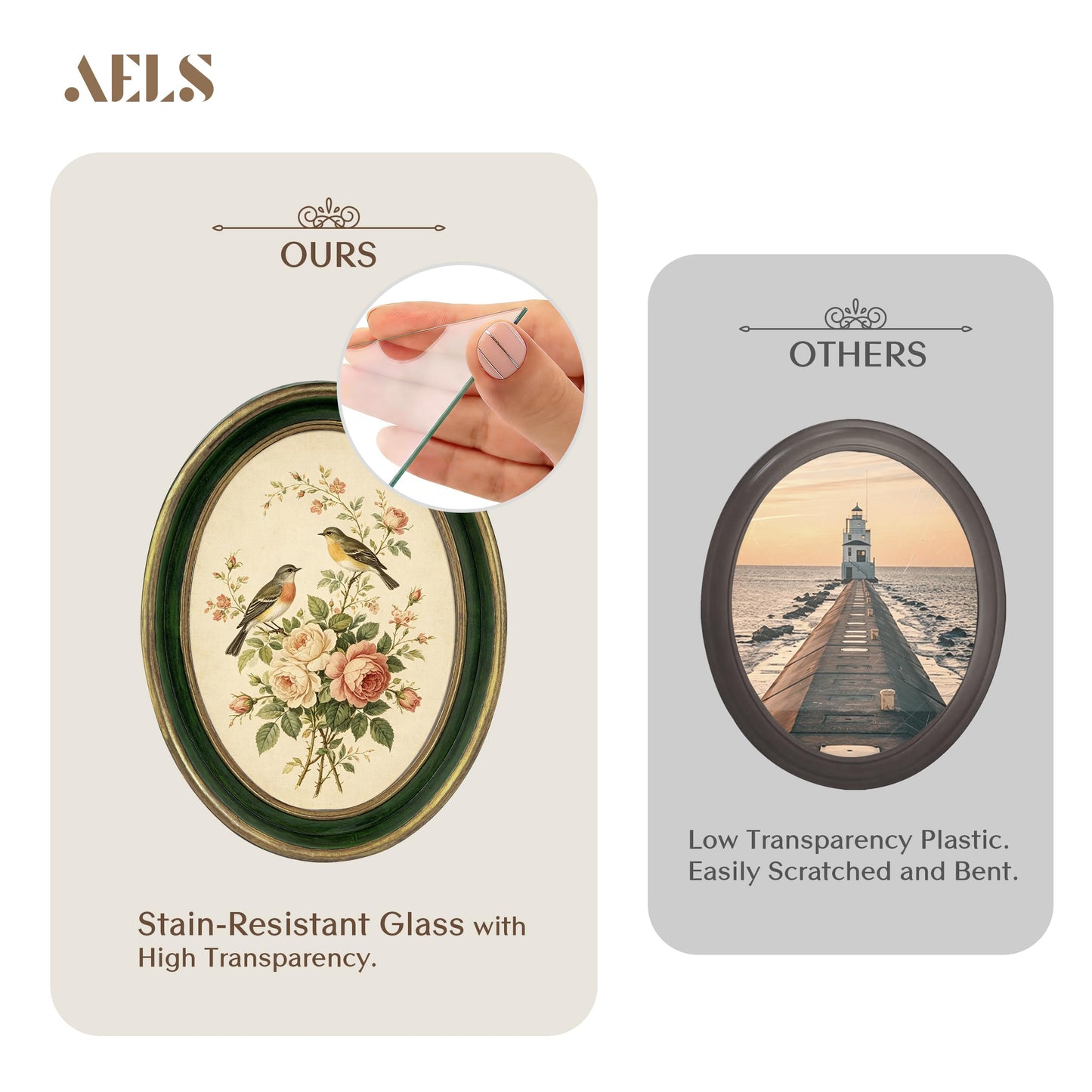 AELS 2.5x3.5 Inch Small Wallet Size Vintage Picture Frame, Elegant Antique Mini Photo Frames with Glass Front, Photo Display, Tabletop Wall Hanging, Gift Ideas, Black Oval with Gold Trim
