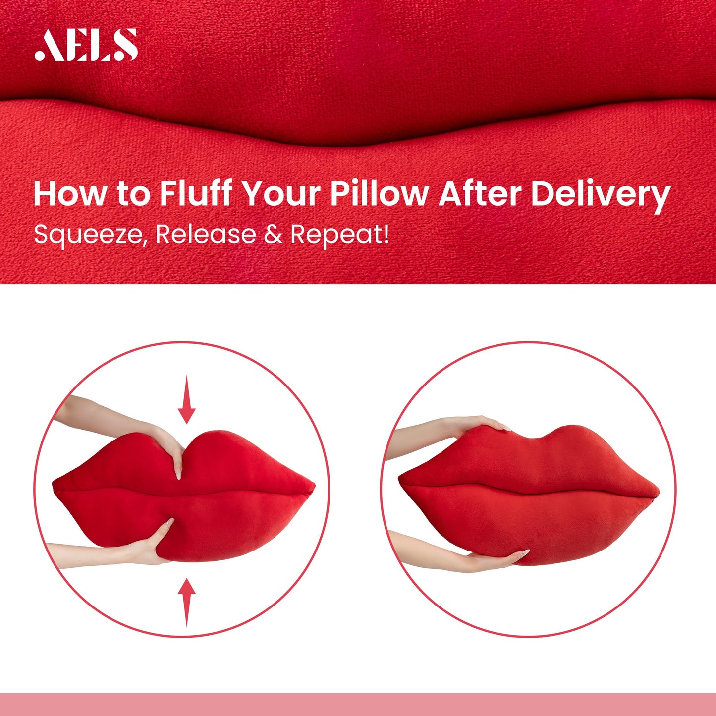 AELS 3D Large Lips Throw Pillows, Soft Decorative Love Pillows, Velvet Cute Pillow, 24 x 12 inches for Couch, Sofa, Bed, Living Room, Bedroom, Red