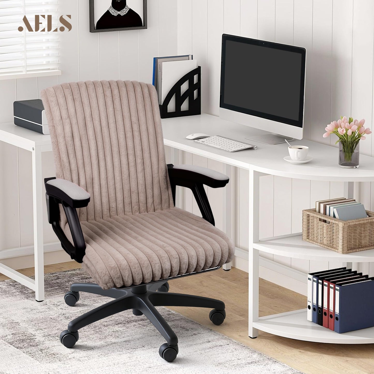 Faux Fur Office Chair Cover with Zipper, Desk Chair Slipcover Pink | Soft Breathable Faux Fur Office Chair Cover with Zipper, Removable Washable Cover for Home & Office, Fits Desk Chair/Armchair