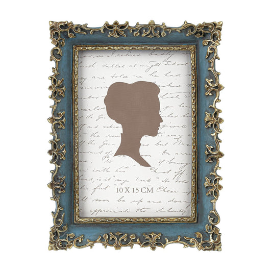 AELS 4x6 Inch Vintage Picture Frame, Elegant Antique Photo Frames with Glass Front, Photo Display, Tabletop Wall Hanging, Gift Ideas, Vine Pattern, Silver & Light Blue