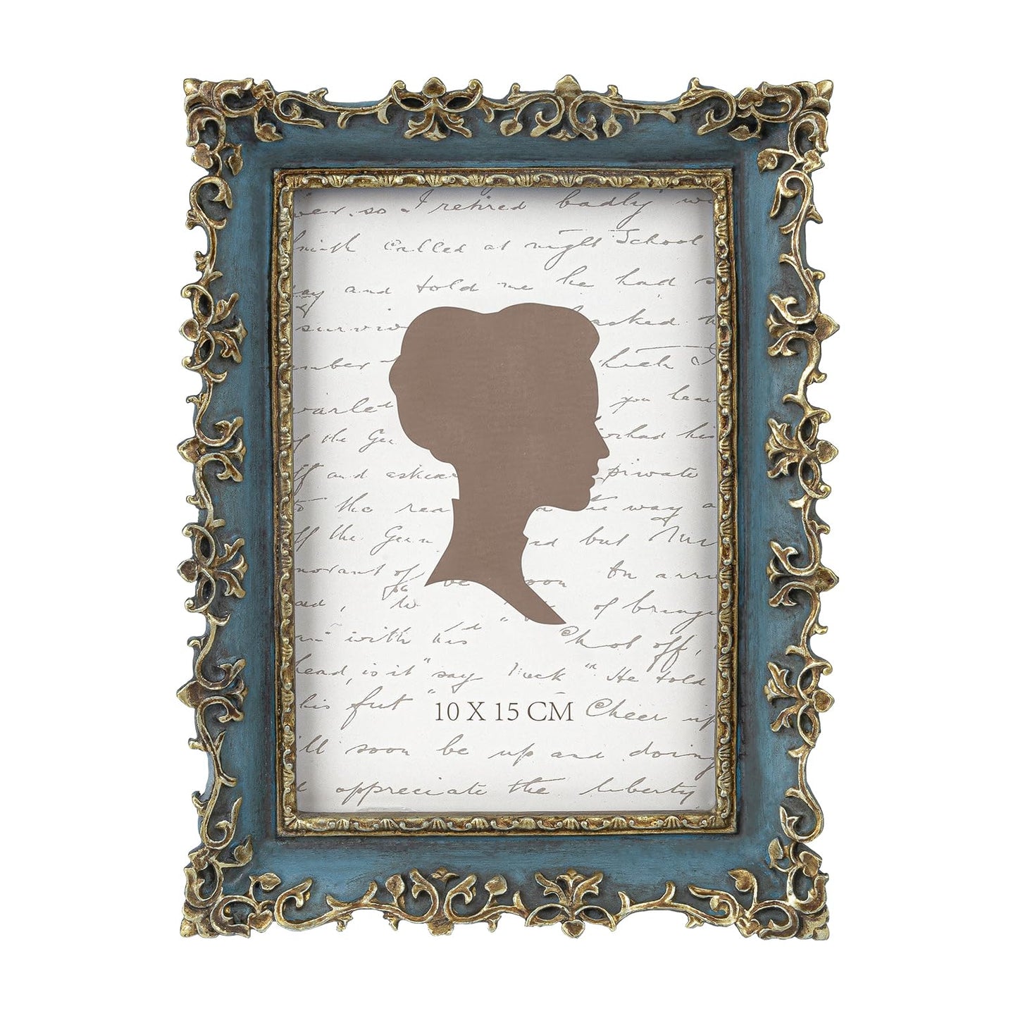 AELS 4x6 Inch Vintage Picture Frame, Elegant Antique Photo Frames with Glass Front, Photo Display, Tabletop Wall Hanging, Gift Ideas, Vine Pattern, Silver & Light Blue