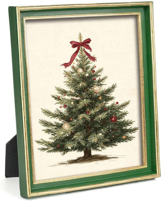 AELS 8x10 Inch Vintage Christmas Picture Frame, Elegant Antique Photo Frames with Glass Front, Photo Display, Tabletop Wall Hanging, Christmas Decoration Gift Ideas, Green with Gold Trim