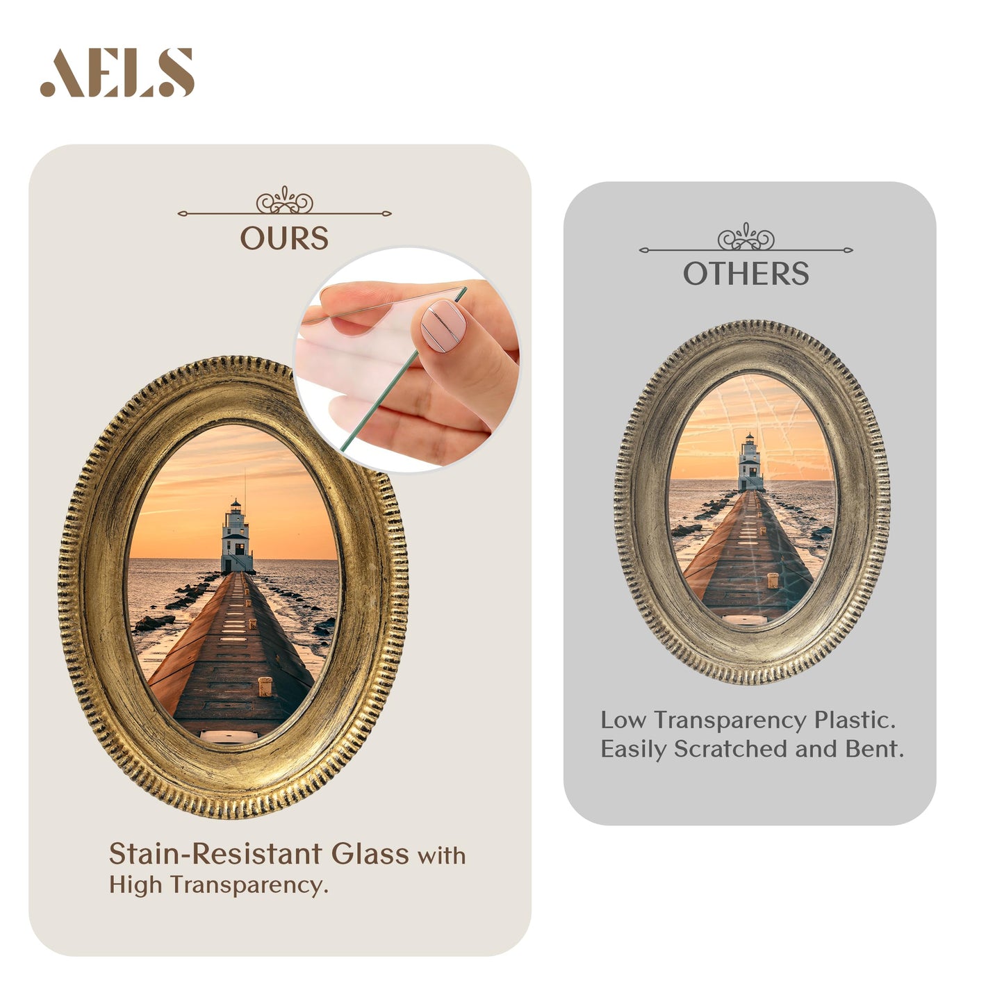AELS 5x7 Inch Vintage Oval Picture Frame, Elegant Antique Ridged Design Photo Frames with Glass Front, Photo Display, Tabletop Wall Hanging, Gift Ideas, Distressed Bronze