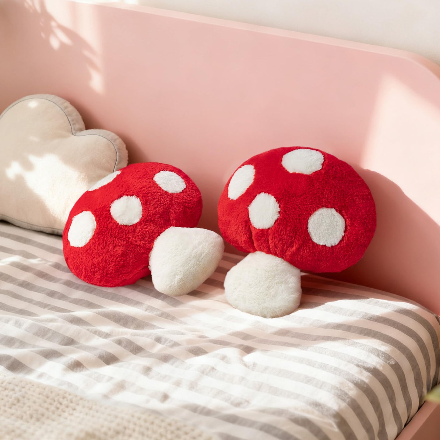 AELS 14 Inch Mushroom Pillow, Cute Polka Dot Plush Decorative Throw Pillow for Couch, Sofa, Bedroom, Nursery, Home Decor for Mushroom Lovers, Red