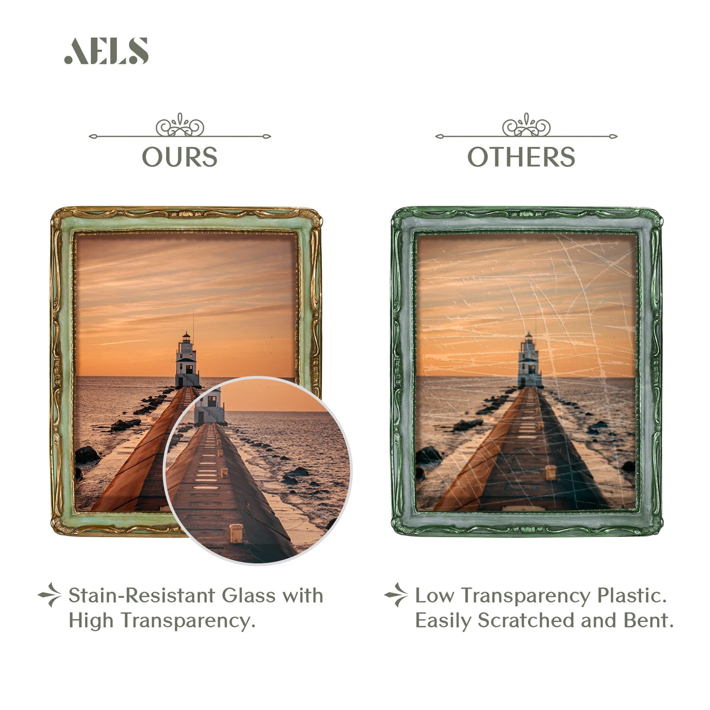 AELS 4x4 Inch Vintage Picture Frame, Elegant Antique Square Photo Frames with Glass Front, Photo Display, Tabletop Wall Hanging, Gift Ideas, Gold and Green