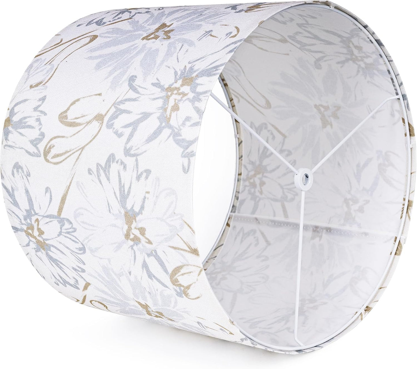 Boho Lamp Shades Set of 2, Floral Fabric Drum Lampshades for Table or Floor Lamps, 13x13x10 Medium Size (Spider Fitter), Easy Assembly Required