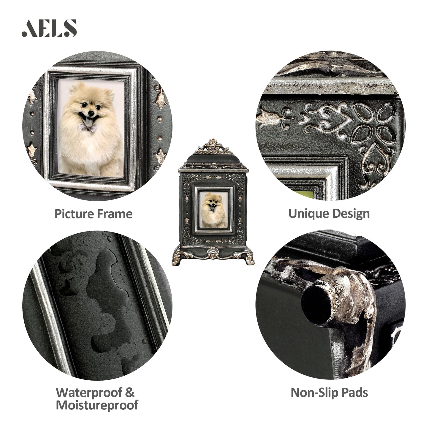 AELS Pet Urn Memory Box for Keepsakes with Photo Slot, Dog Memorial Urns for Ashes, Cat or Dog Cremation Urns, Black