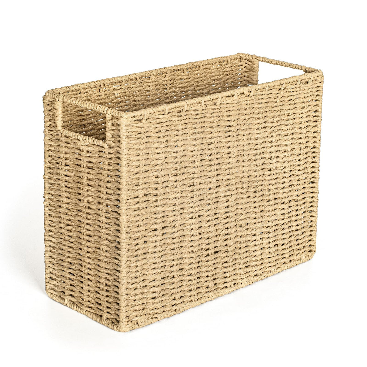 AELS Woven Natural Fibre Magazine Holder, Scalloped Edge Floor Magazine Rack, Hand-woven Organizer, Boho Modern Farmhouse Book Basket, File Newspaper Mail Holder for Office