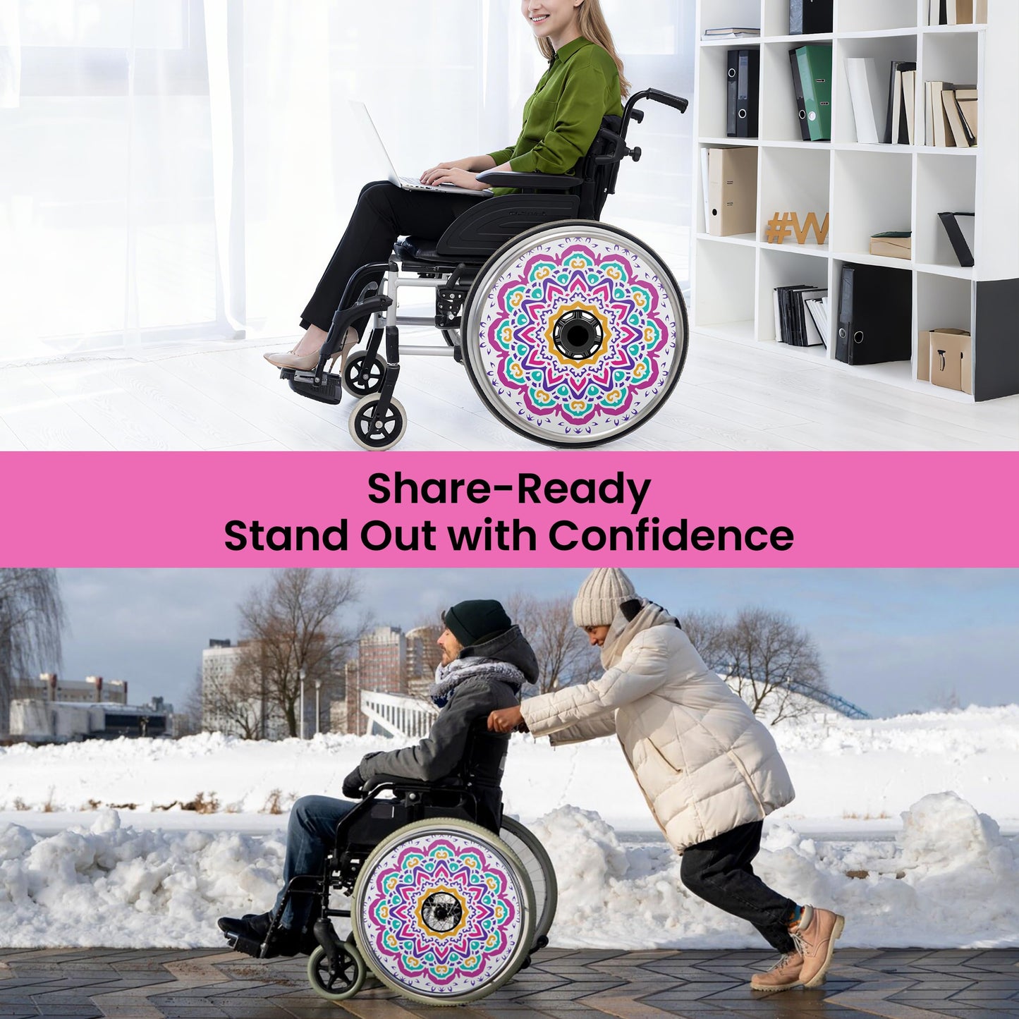 AELS Wheelchair Wheel Covers, Wheelchair Accessories Wheelchair Cover 1 Pair, Protective Covers for 22" Wheels, Easy Install & Remove, Decorative Wheel Covers, Mandala Pattern