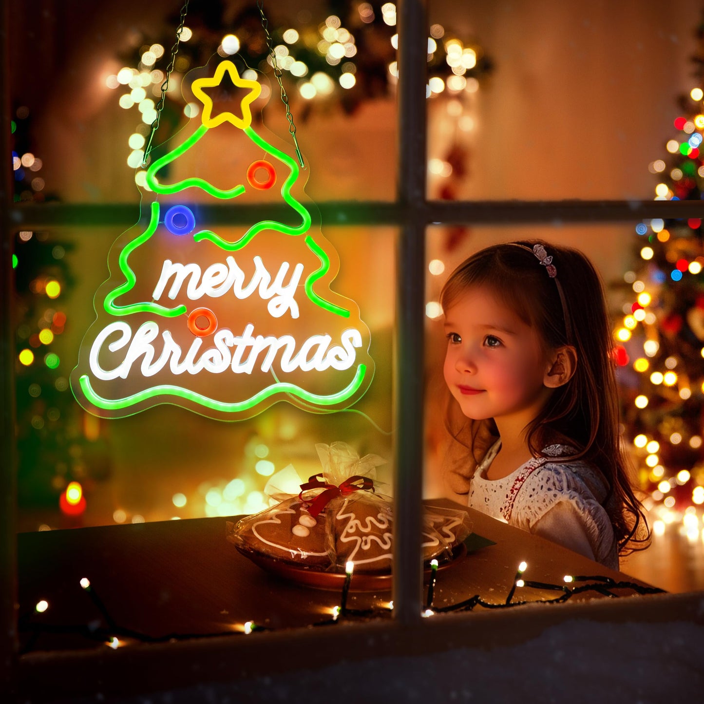 AELS 13.3" Snowflake Christmas LED Neon Sign, Dimmable USB Powered Holiday Decor for Window Wall Tree Bar & Party, Christmas Home Decor