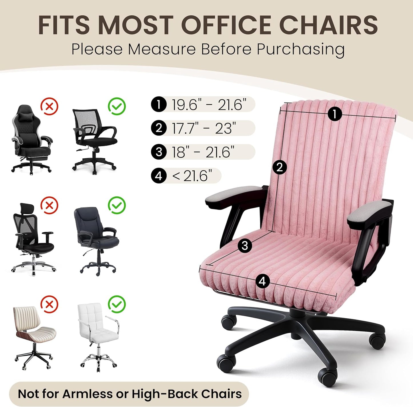 AELS Faux Fur Striped Office Chair Cover, Desk Chair Cover Computer Office Chair Covers - Fits Desk Chair/Armchair, Soft Breathable Fabric - Washable & Removable for Home & Office, Pink