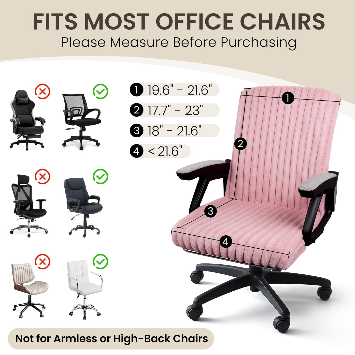 AELS Faux Fur Striped Office Chair Cover, Desk Chair Cover Computer Office Chair Covers - Fits Desk Chair/Armchair, Soft Breathable Fabric - Washable & Removable for Home & Office, Cream White