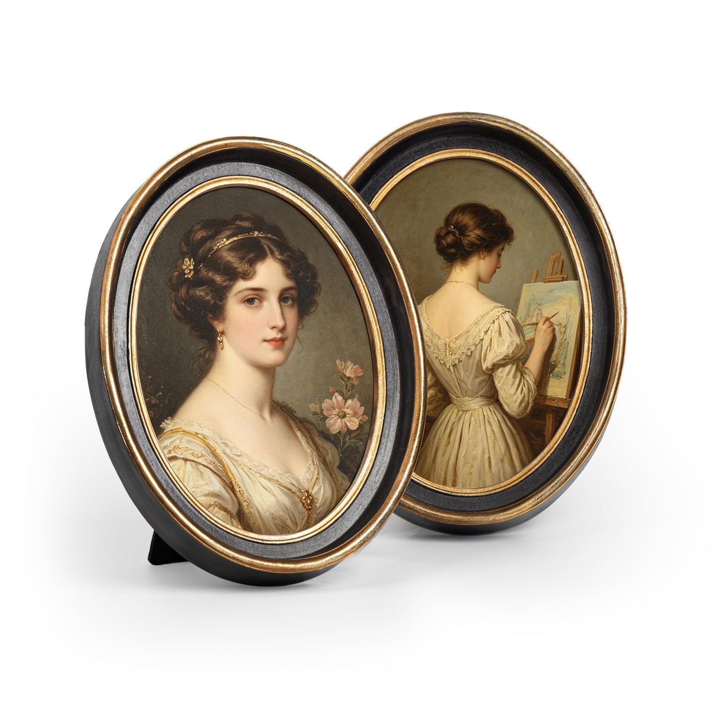 AELS 2.5x3.5 Inch Small Wallet Size Vintage Picture Frame, Elegant Antique Mini Photo Frames with Glass Front, Photo Display, Tabletop Wall Hanging, Gift Ideas, Black Oval with Gold Trim