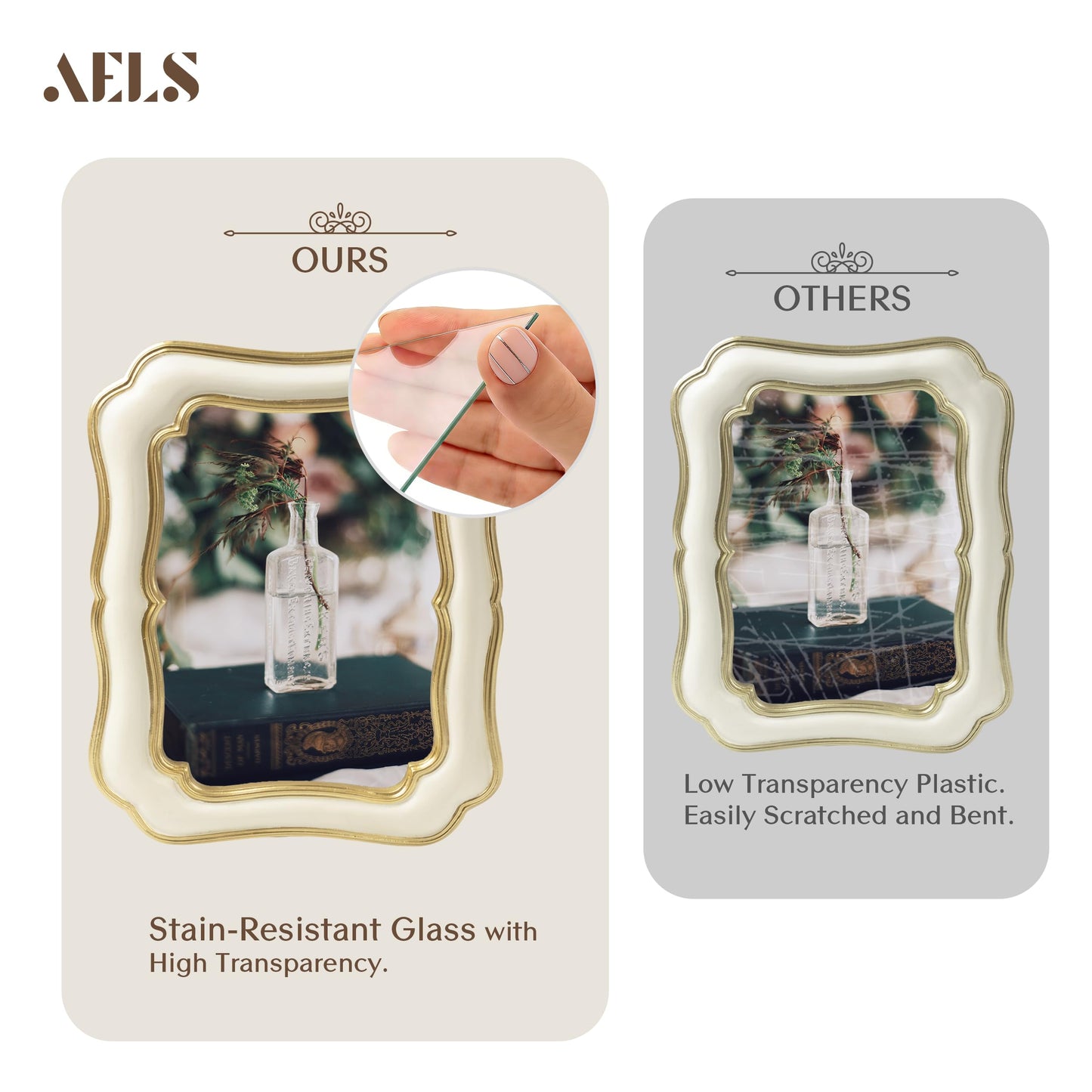AELS 5x7 Inch White Gold Scalloped Vintage Picture Frame, Elegant Antique Photo Frames with Glass Front for Wedding, Photo Display, Tabletop Wall Hanging, Gift Ideas