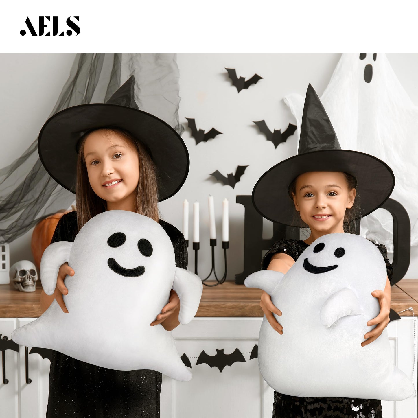 AELS Ghost Decorative Throw Pillow Cover Set of 2, Halloween Decorations, 19.6" &17.3" Halloween Pillows Case for Holiday Party Home, Decor for Living Room Bedroom, Cover ONLY, Without Insert