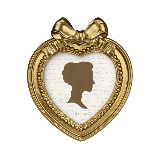 AELS 4x4 Inch Heart Shaped Vintage Picture Frame, Elegant Antique Bow Photo Frames with Glass Front, Photo Display, Tabletop Wall Hanging, Gift Ideas, Golden Bronze