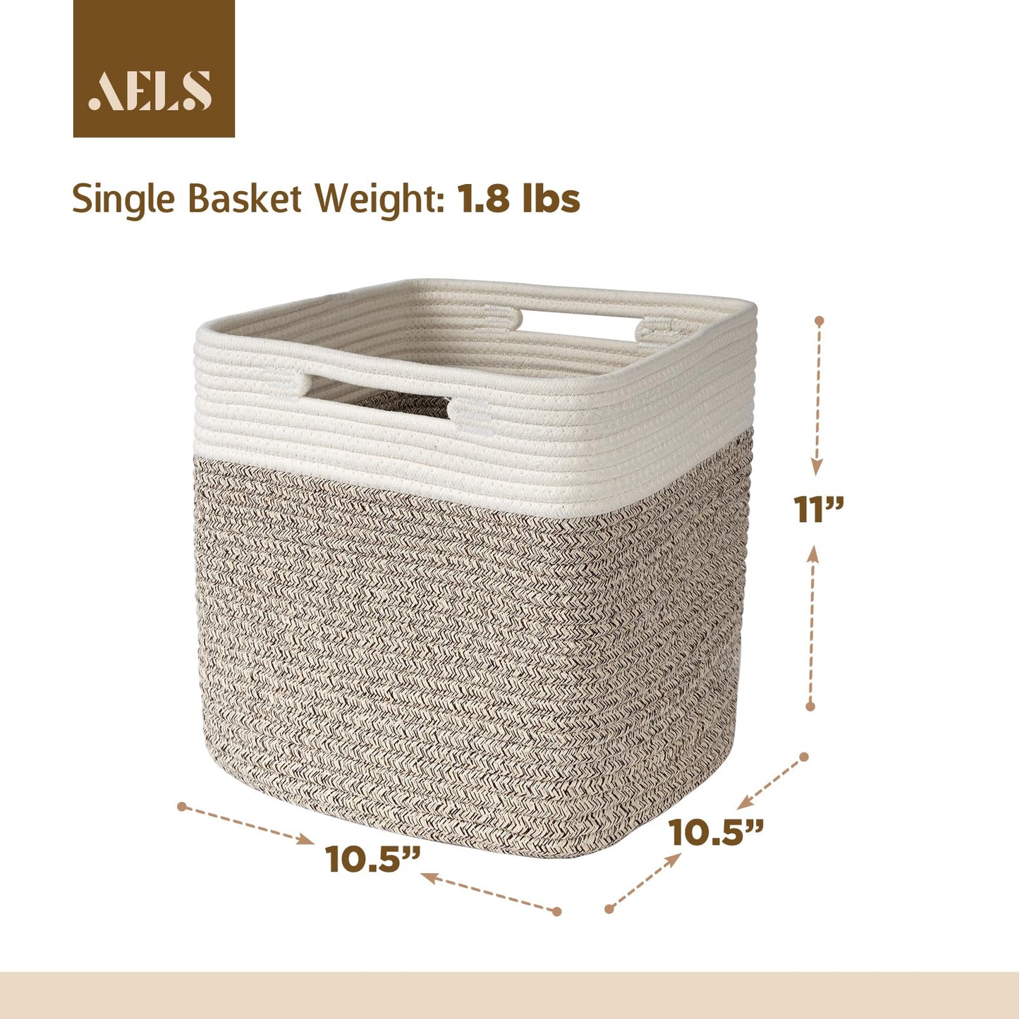 Hand Woven Cotton Basket for Storage, Cube Storage Bins with Handles, Foldable Collapsible Closet Organizers and Storage, Boho Farmhouse Storage Cubes for Shelves, Beige