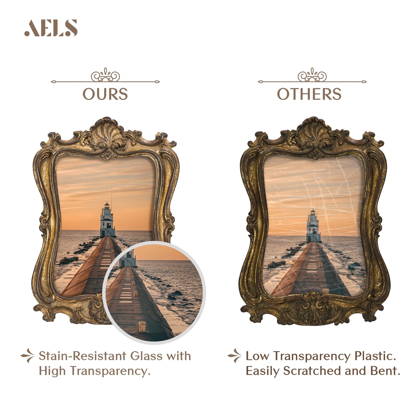 AELS 5x7 Inch Vintage Picture Frame, Elegant Antique Photo Frames with Glass Front, Photo Display, Tabletop Wall Hanging, Gift Ideas
