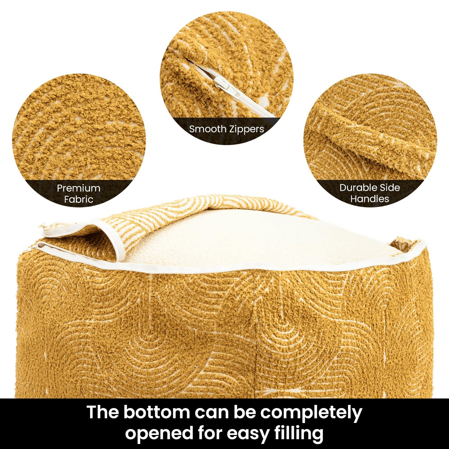 Unstuffed Boho Textured Pouf Cover, Organic Modern Mid Century Rainbow Tufted Storage Bean Bag Cubes, Farmhouse Square Ottoman Pouf Foot Rest Footstool, 18"x18"x18", Cover ONLY, Burnt Orange